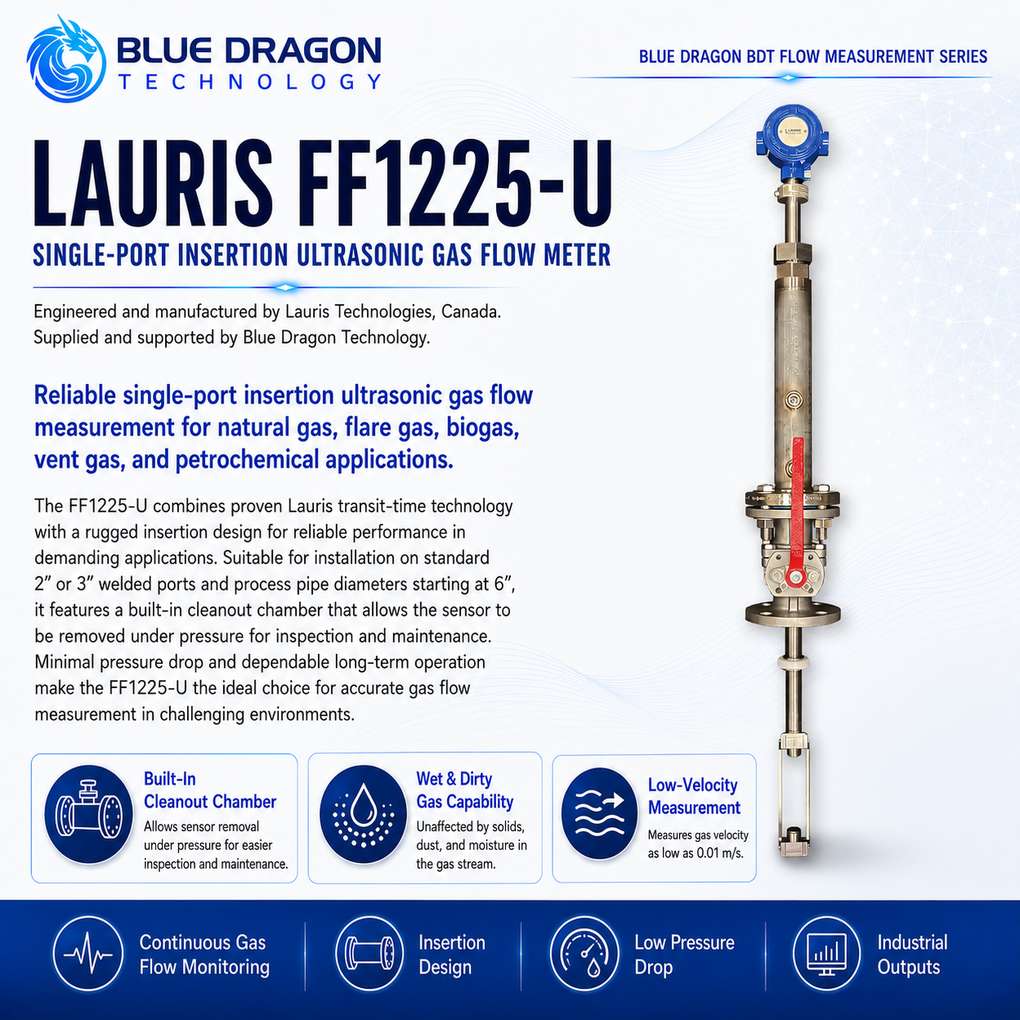 Однопортовый вставной ультразвуковой расходомер газа Lauris FF1225-U